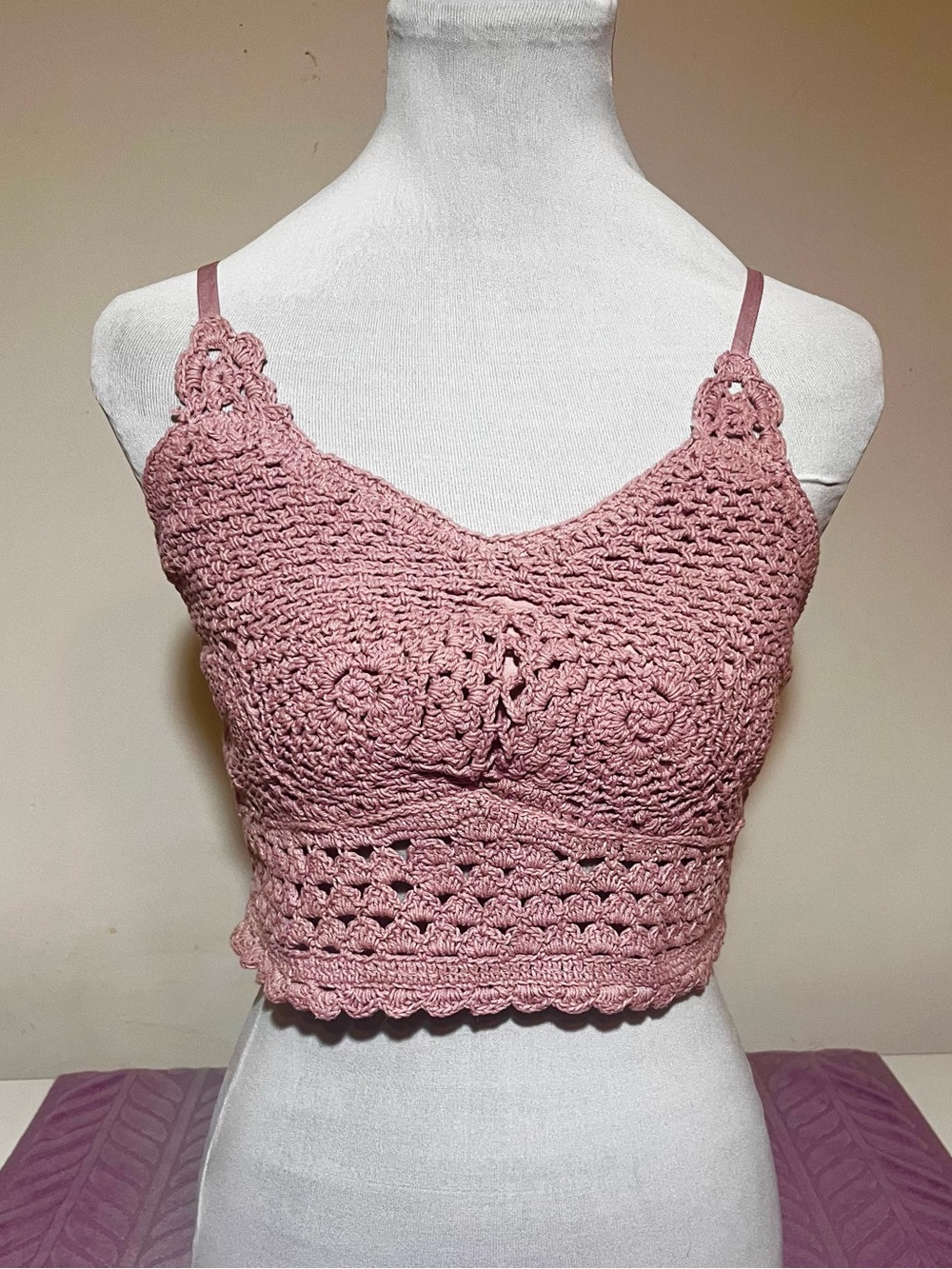 Hand-Crocheted Pink Crop Tank Top